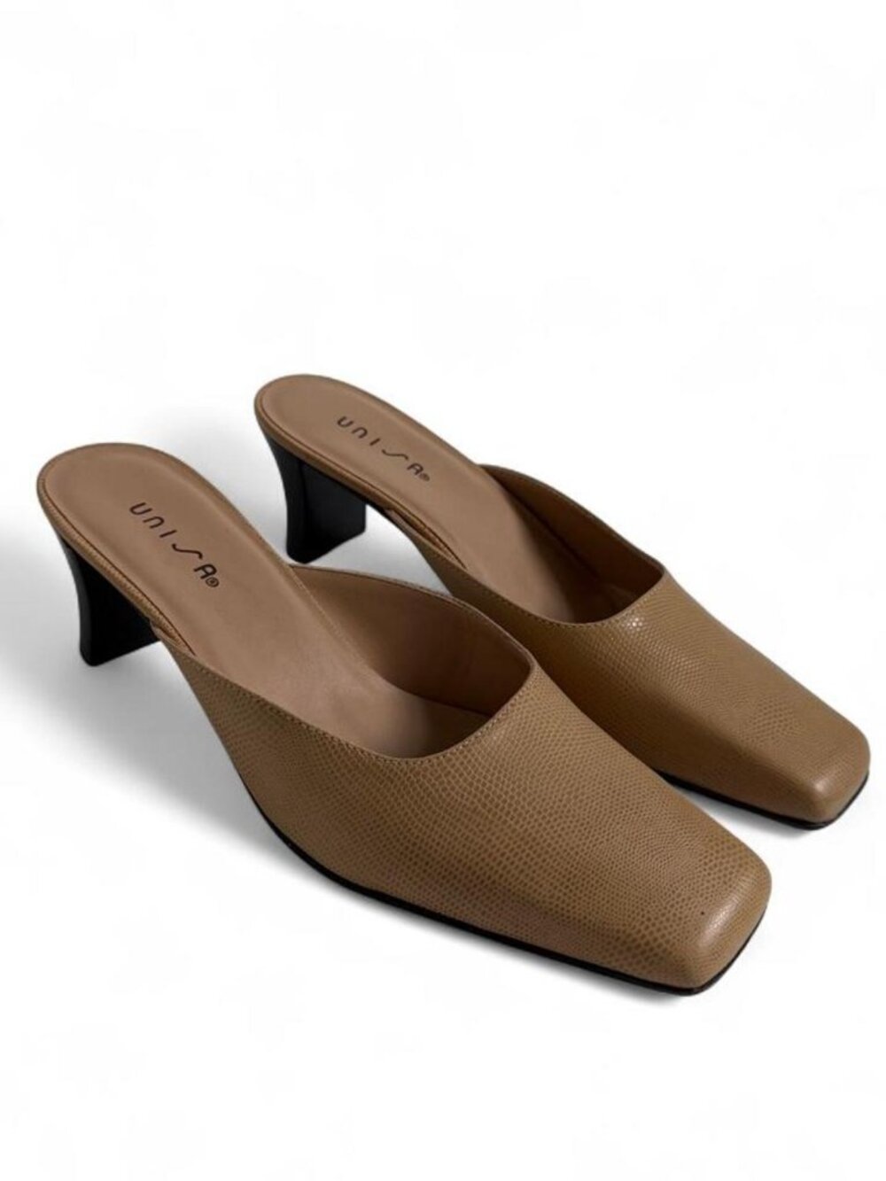 Vintage Y2K Unisa Tan Square Toe Heeled Mules Size 7